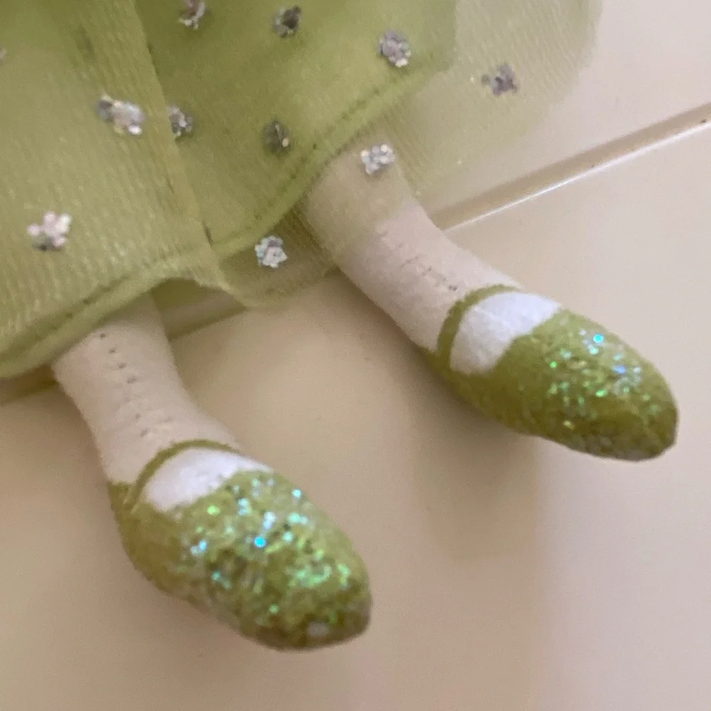 Elegant Green Cat Doll with Glitter Shoes